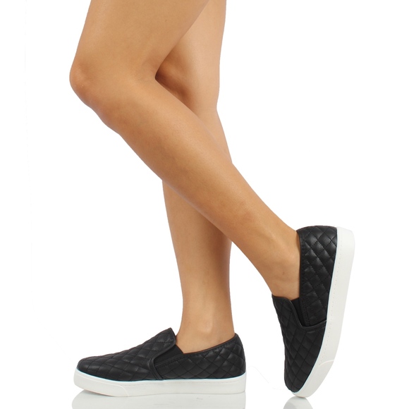 Black Faux Leather Quilted Slip On Loafer - Picture 5 of 6